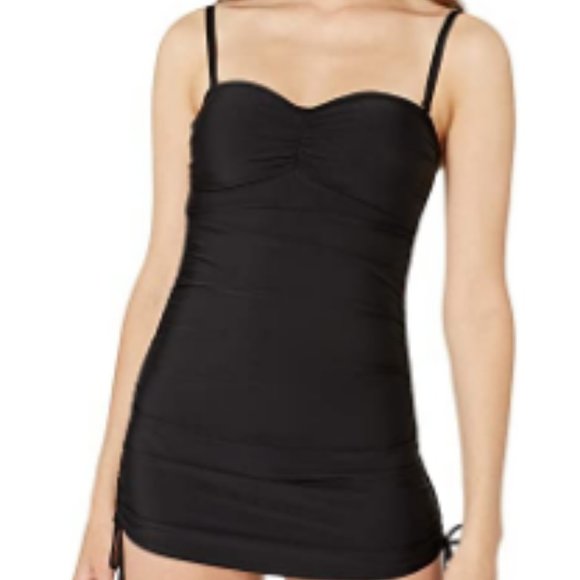 Calvin Klein Shirred Side Tie Bandeau Swim Dress - Picture 1 of 4